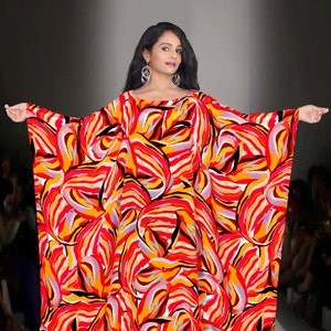 Designer Print Silk Caftan: Beach Coverup, Resort Wear