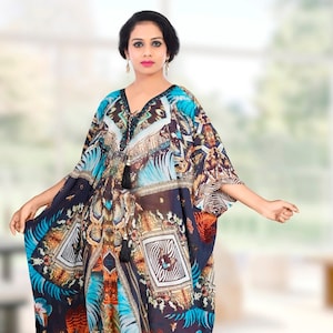 Trendy causal wear lace up kaftan for women Long Caftan Resort Wear Vacation Beach Dress Boho Silk Dress Kaftan floral print long kaftan