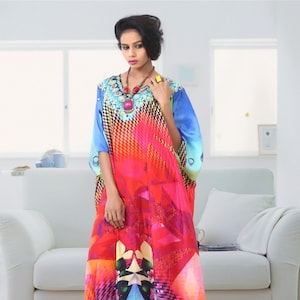 Luxury Silk Kaftan Dress Designer Silk kaftan silk resort wear plus size silk caftan Full length beach cover Womens long silk dress