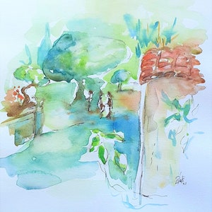 Aquarellmalerei/ Landschaft im Sommer/ Papier 300g/ Signiert auf der Vorderseite/Wanddekoration / Überall hingehen