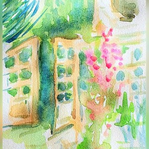 Pittura Jardin du sud de la France /Acquerello/ Carta 300g /Passe partout/ Firmato sul davanti/ Decorazione murale /1 copia