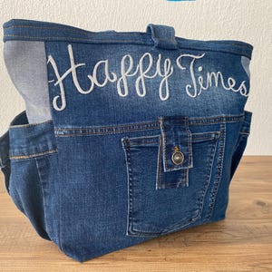 Cute Denim Tote Bag with Zipper | Upcycled, Recycled, Unique Jean Purse,