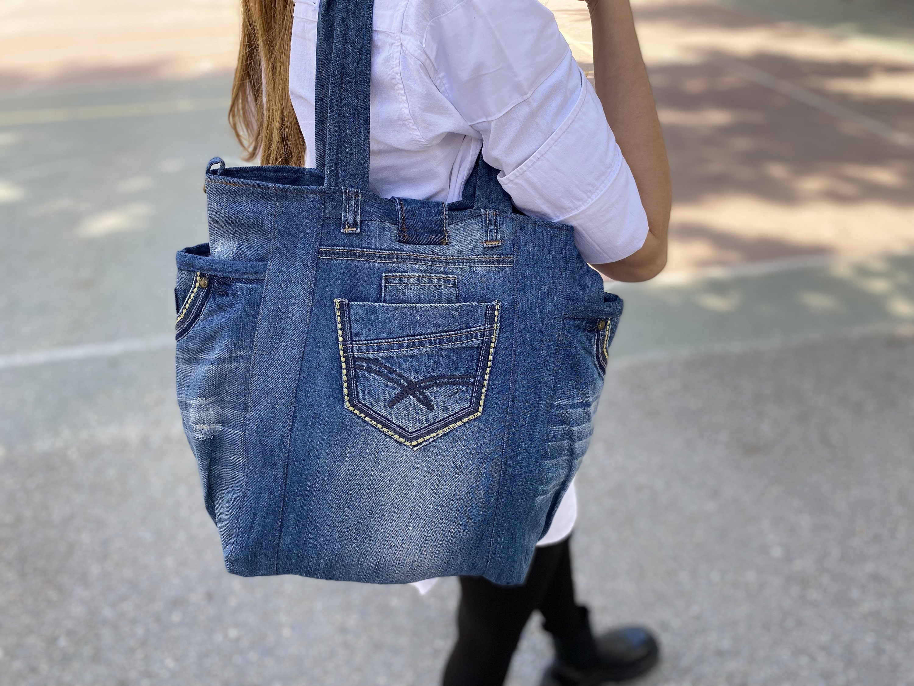 2550~JEANS COUTURE Reversible Faux Leather Tote Bag with Matched Pouch
