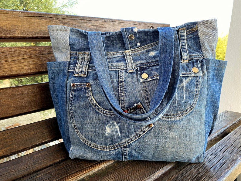 Diesel Upcycled Denim Tote: Stylish Two-toned Handbag for Women - Etsy