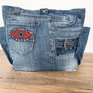 Jean Purses And Bags, Patchwork Shoulder Bag, Upcycled Denim Bag, Upcycled Jean Tote, Small Bluejean Purse, Denim Bag With Zipper