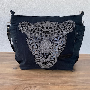 Bolso de hombro estético con cremallera, bolso de mezclilla reciclado para mujer, bolso grande con bolsillo,