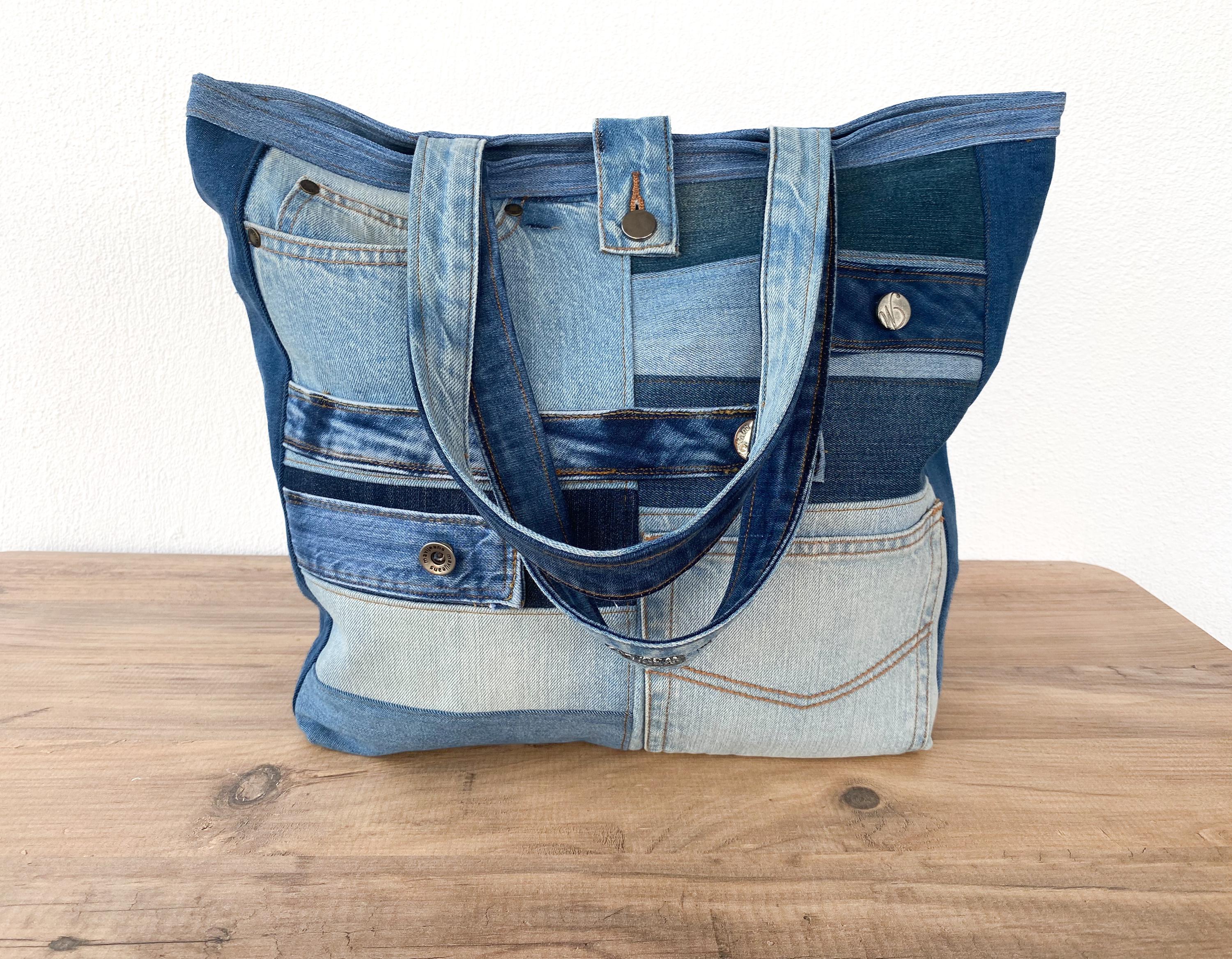 Denim Shoulder Bag: Upcycled Jeans, Pockets UK
