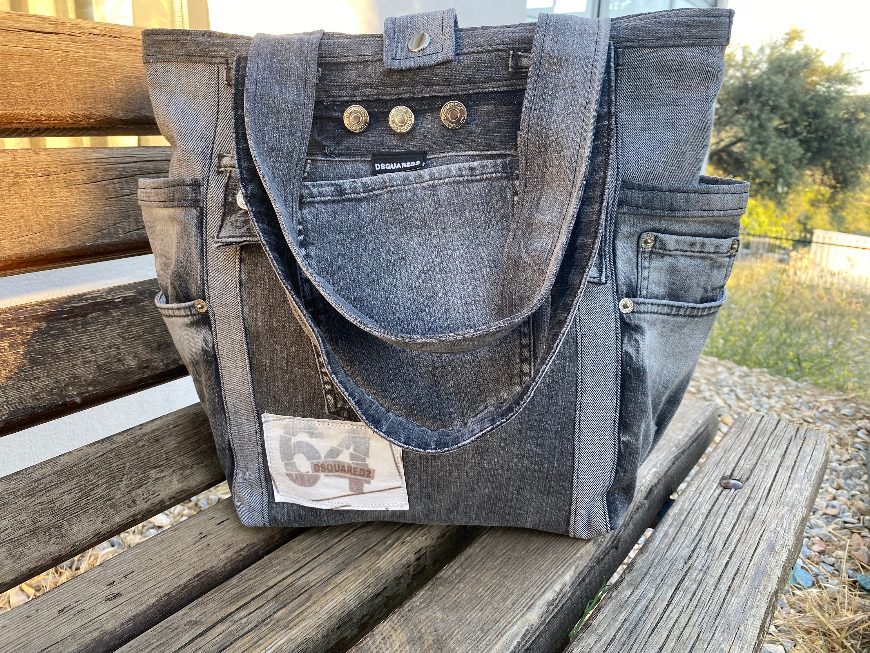 ◆デニムリメイク◆ウォッシュドBAG◆パープル◆No.225◆ Dsquared Vintage Jeans Bag, Denim Recycled Shoulder Bag With