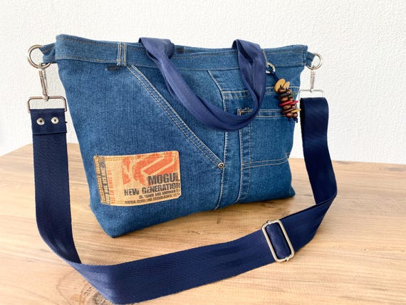 Upcycled Denim Shoulder Bag: Large Slouchy Jeans Bag With