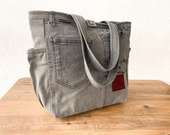 Dsquared Recycled Vintage Denim Tasche, Denim Art Schultertasche, nachhaltige Einkaufstasche