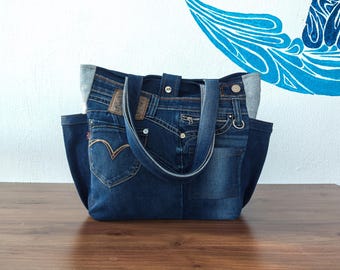 Upcycled Levi’s Denim Bag with Side Water Bottle Holders