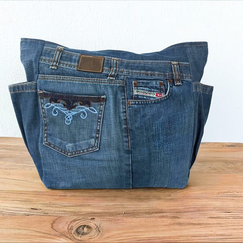 Diesel Upcycled Denim Tote: Stylish Two-Toned Handbag for Women