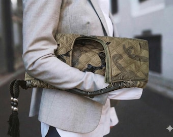 Stylish Military Camouflage Tote Bag made from Repurposed Denim Jeans for Women