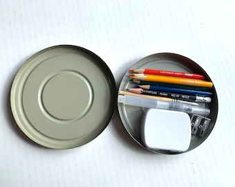 Vintage tin. Take a long. art supply kit.
