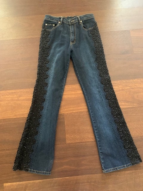 Tarado Black Stretch Jeans With Beading and Sequins Etsy Australia