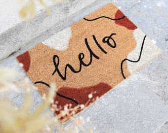 "Hello" doormat, rust red • Personalized indoor doormat • Wedding gift • Colorful doormat • Rust red doormat • Entrance doormat
