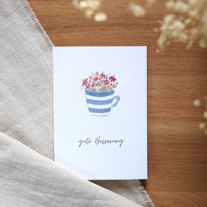 Klappkarte gute Besserung | Grußkarte Genesungswünsche | Karte aus Recyclingpapier | florales Aquarellmotiv | auf Wunsch mit Briefumschlag