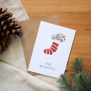 Carte de Noël « Joyeux Noël » | Minimaliste et moderne | Bottes aquarelles | Bas de Noël aquarelle | Carte postale de Noël image 7