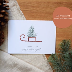 Weihnachtskarte "Wundervolle Weihnachtszeit" | Karte zum Advent | Nikolauskarte | Weihnachtspostkarte mit Aquarellmotiv | Schlitten