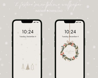 Fond d’écran de Noël pour smartphone | Papier peint Noël | iPhone, Android | Fond d'écran de téléphone hiver | fonds d'écran beiges esthétiques