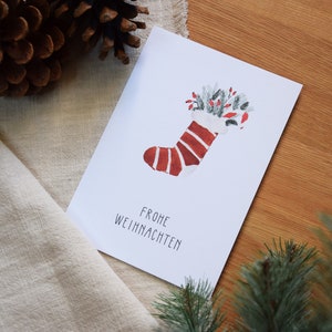 Carte de Noël « Joyeux Noël » | Minimaliste et moderne | Bottes aquarelles | Bas de Noël aquarelle | Carte postale de Noël image 5