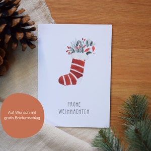Weihnachtskarte "Frohe Weihnachten" | minimalistisch und modern | Aquarell Stiefel | Weihnachtsstrumpf Aquarell | Postkarte zu Weihnachten