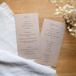Schede menu e carte bevande in carta kraft marrone | 10,5 x 21,0 cm | per matrimoni, battesimi, compleanni, feste aziendali, comunioni e molto altro.