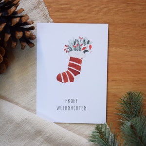 Carte de Noël « Joyeux Noël » | Minimaliste et moderne | Bottes aquarelles | Bas de Noël aquarelle | Carte postale de Noël image 2