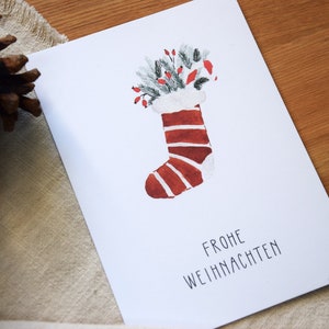 Carte de Noël « Joyeux Noël » | Minimaliste et moderne | Bottes aquarelles | Bas de Noël aquarelle | Carte postale de Noël image 3