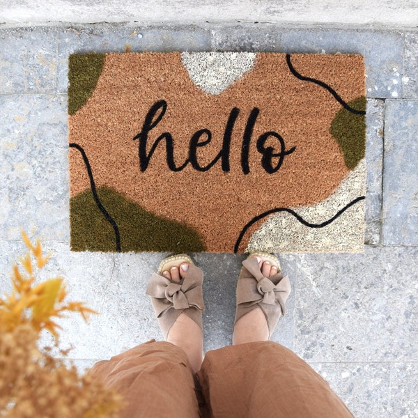 Doormat "Hello" olive green • Doormat indoor personalized • Wedding gift • Doormat colorful • Doormat wedding • olive green