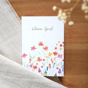 Klappkarte "kleiner Gruß" | Grußkarte mit floralem Aquarellmotiv | Grußkarte bunte Blumen | aus Recyclingpapier | mit gratis Briefumschlag
