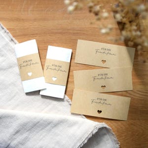 Fascetta per lacrime di gioia | Fascetta per lacrime di gioia fai da te | Fascetta in carta kraft marrone | con cuore fustellato | Bomboniera per matrimonio