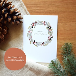Weihnachtskarte Aquarell | Postkarte Weihnachten | Weihnachtskarte Kranz | Weihnachtspost verschicken | Weihnachtskarte mit Briefumschlag