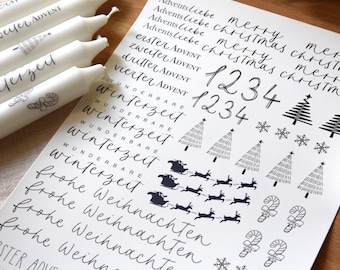 Tatouages de bougies de Noël | Modèle PDF à imprimer avec instructions | Décorez des bougies avec un toboggan aquatique | Bougies pour la couronne de l'Avent