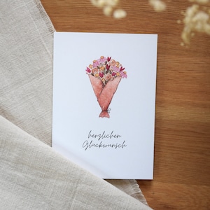 Klappkarte "herzlichen Glückwunsch | Glückwunschkarte Aquarell | Geburtstagskarte | aus 100% Recyclingpapier | mit gratis Briefumschlag
