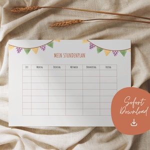 Timetable for school children | digital download | digital timetable to print | back-to-school timetable | elementary school child gift