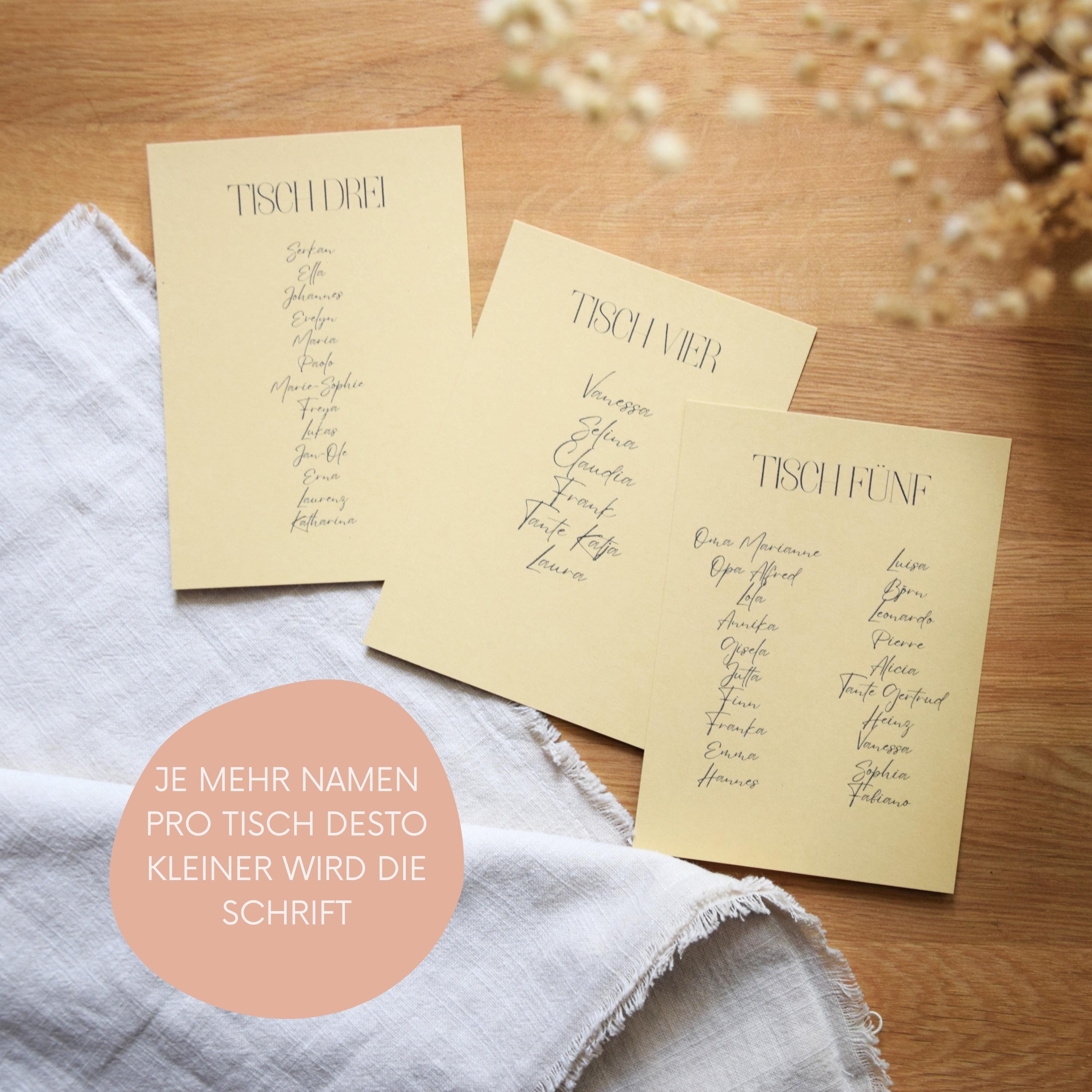 Table Numbers With Names | Personalized Seating Chart Cards for Hanging ...