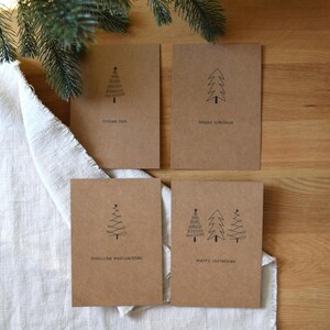 Weihnachtskarten Set | 4 weihnachtliche Postkarten im skandinavischen Stil | DIN A6 aus braunem Kraftpapier