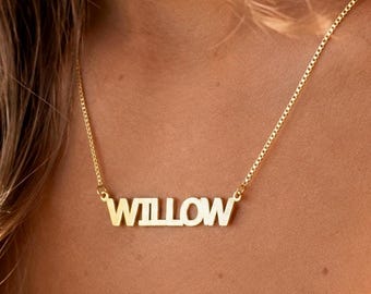 Bold Name Plate Necklace, Sterling Silver