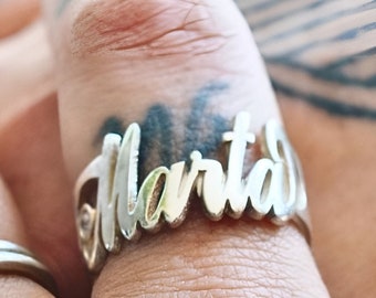 Custom Name Ring Sterling Silver Carrie Font