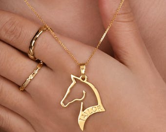 Collar personalizado de caballo en plata de ley, joyería ecuestre, regalo para amantes de los caballos.