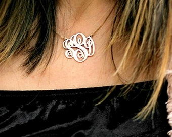 925 Sterling Silver Large Monogram Necklaces for Women with 3 Intertwined Letters Pendant-Customized Initial Necklace-Unique Gifts for Her