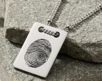 Personalized Fingerprint Necklace, Stainless Steel Engraved Keepsake