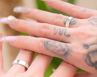 Sterling Silver Matching Ring Set, Personalized Inside Engraving for Couples