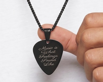 Black Guitar Pick Necklace Stainless Steel