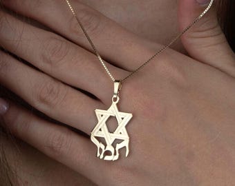 Large Star of David Hebrew Name Necklace