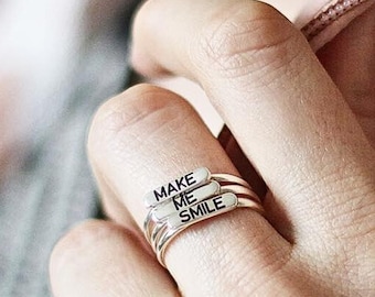 Engraved Stackable Rings Set Sterling Silver