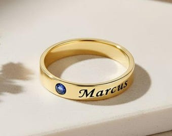 Stacking Birthstone Name Rings for Mom, Sterling Silver