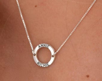 Minimalist Circle Necklace with Two Names