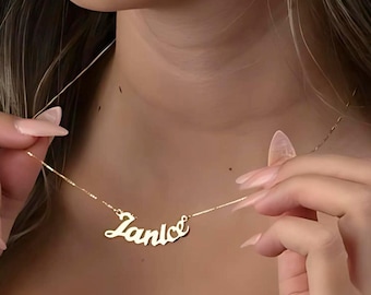14K Solid Gold Name Plate Necklace